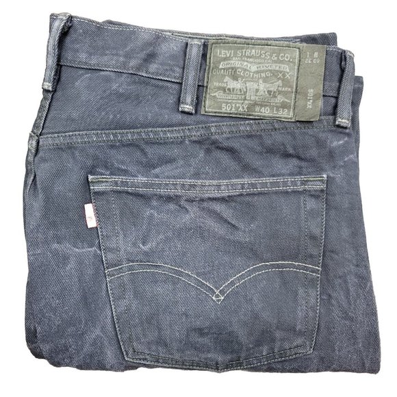 Levis Mens 40 x 31 Jeans 501 XX Button Fly Straight Leg Acid Wash Black - Picture 3 of 9